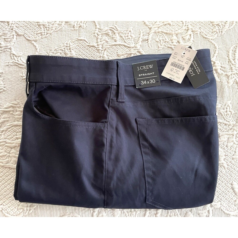 J Crew Flex Five-Pocket Tech Pant Straight Moisture Wicking Blue Mens 34x30 NWT